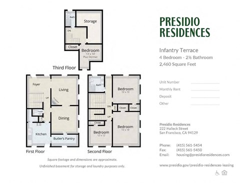 Floor plan for 4 beds, 2.5 baths, 2460 sqft